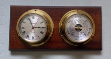 Vintage Barometer & Battery Operated Clock Mounted Wooden Plaque ( Untested )