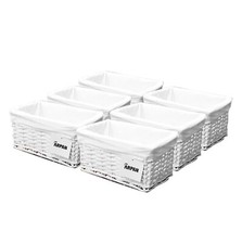 White wicker Storage Hamper Basket With Cloth Lining by Arpan - Pack of 6