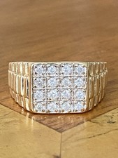 Gents 9ct Gold & Diamond Rolex Detail  Ring ~ Size U.5 ~7g ~ DIA 0.5ct Fabulous!