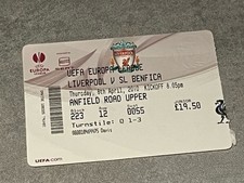 Liverpool v Benfica - 2010 UEFA Europa League Ticket Stub