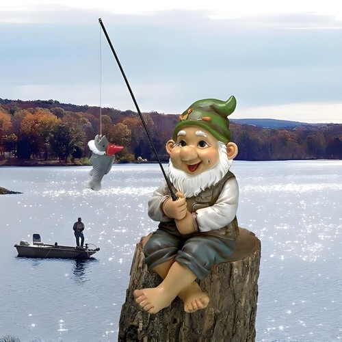 Garden gnome with - with, fishing