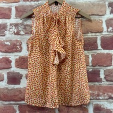 Ann Taylor Top Womens Small Petite Multicolor Polka Dot Abstract Ruffle Shirt