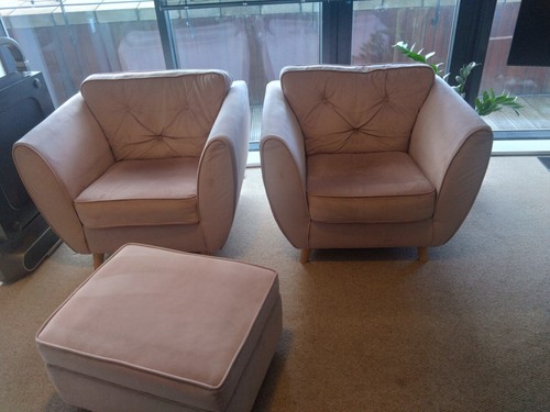 Blush pink velvet armchairs