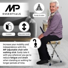 Disability Medical Aid Folding Seat Cane Stool (Walking Stick & Chair Seat)