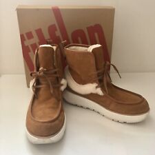 WOOL LINED FITFLOP NYSSA MICROWOBBLEBOARD TECH TAN SUEDE BOOTS - SIZE 6