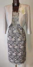 Jacques Vert grey ivory lace dress/ jacket Mother of the Bride suit size 14