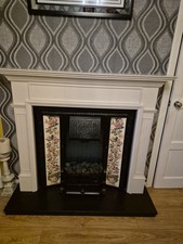 Cast Iron Electric Fire, With Marble Base And Wood Surround