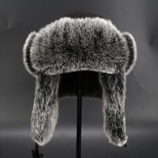 Vintage Men's Trapper Hat Cap Ski Russian Cossack Faux Fur Suede Leather Winter
