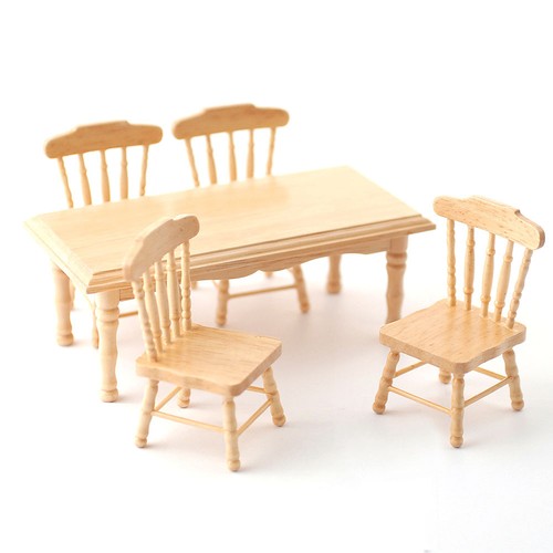 Pine table chairs for 1 - pine, 1:12