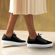 Russell & Bromley PRIZE Black Suede Lace-Up Flatform Sneaker Size EU 36 UK 3