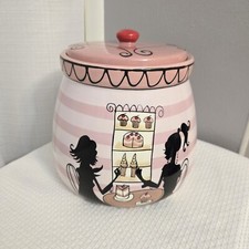 Yvette & Claudette Cookie Jar Ceramic Gasket Seal Pink Stripe Girlfriends Bakery
