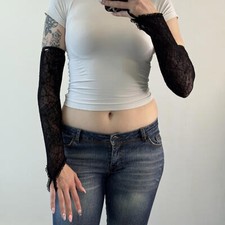 90s vintage Omen mesh spider web gloves goth full length