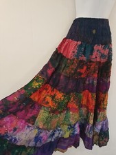 Silk Skirt Maxi Long Full Patchwork Boho Festival Rainbow One Size Indian Dress
