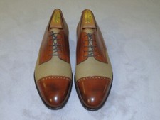 Edward Green Esquire Brown Leather Canvas Spectator Shoes US 9