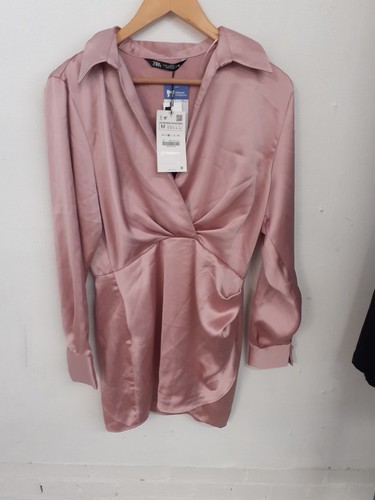 Zara women silky pink top - silky,