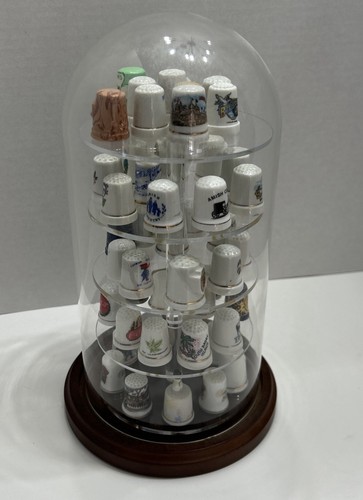 Vtg thimble glass display - glass, case
