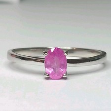 STERLING SILVER 925 PINK SAPPHIRE OVAL SOLITAIRE CLASSIC GEMSTONE RING SIZE R½ S