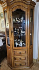 Pine corner display cabinet with 3 draws