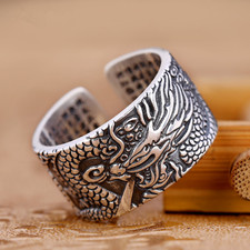 Retro Vintage Dragon Adjustable Ring Stainless Steel Women Men Jewellery Gifts
