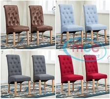 2 x Lined Fabric Dining Chairs Roll Top Scroll High Back home& restaurants 