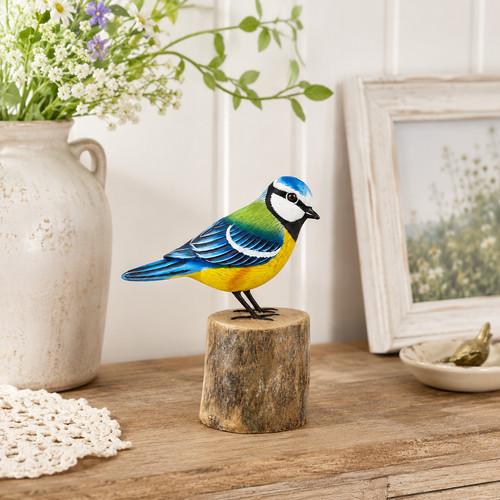 Blue tit wooden bird - blue,