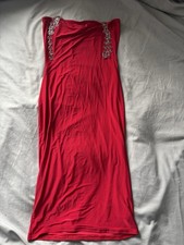Red Bodycon Midi Dress with Silver Heart Straps (detachable) Size 8