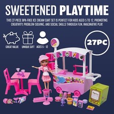 ICE CREAM SHOP KIDS CART TROLLEY PRETEND TOY SET ROLE PLAY DOLL PARLOUR GIRLS