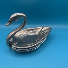 Vintage 70s Seba Silver Plated Stack Of Three Swan Ashtrays 