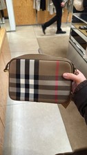 Burberry Brown Leather & Check Large Camera Bag, new in packaging/unopened.