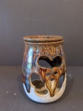 VINTAGE 2 PIECE CANTERBURY POTTERY BROWN DRIP GLAZE POTTERY INCENSE BURNER