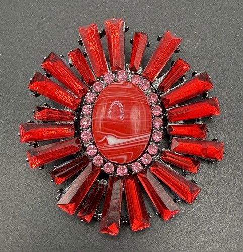 Huge brooch pin - brooch, red