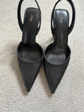 Zara black sling backs size 40 uk 7 hardly worn 