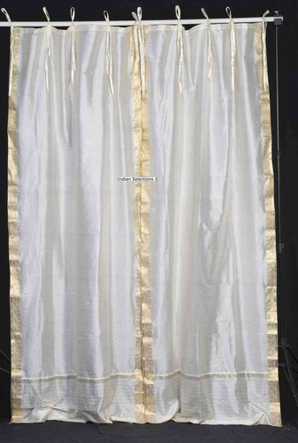 Cream tie top sheer sari - ,