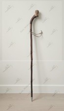 Handmade Flamed Chestnut Hiking Stick - Natural Root Handle - Metal Spike tip