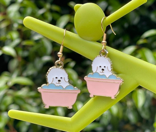 Enamel dog earrings poodle - enamel,
