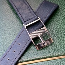 1940's Omega 16mm Blue Leather Watch Band Art Deco Watch Stainless Steel Buckle