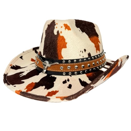 Cow print cowboy hat - print,