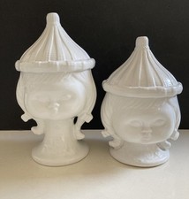 Vintage Ceramic Elpa Pottery Portugal Girl Head Vase / Storage Jars Pair 1960s