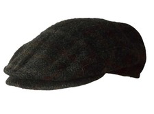 Mens Vintage 80s Harris Tweed Deep Green Checked Flat Cap Retro Indie 56cm M