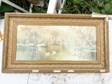 ANTIQUE FRAMED SWAN LAKE PRINT