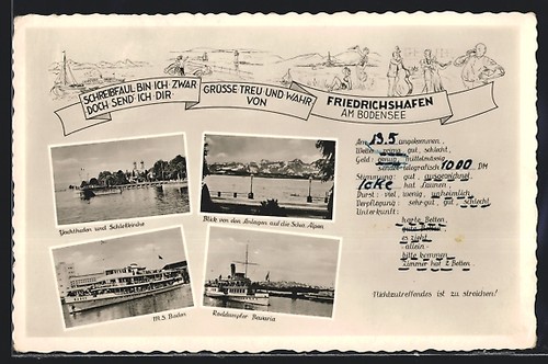 Postcard friedrichshafen lake - postcard, friedrichshafen/lake
