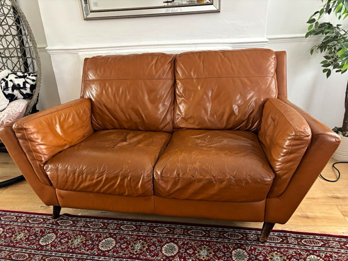 Brown leather seater sofa - leather,