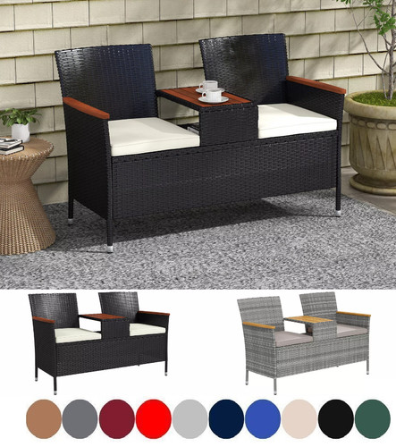 Rattan garden bench wood top - garden,