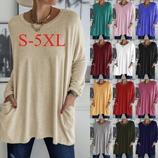 Plus Size Womens Long Sleeve Tunic Tops Ladies Plain Baggy Casual T Shirt Blouse