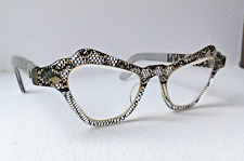 Vintage 50s Clear with Black & Gold Lace Inlay Spectacle Frames