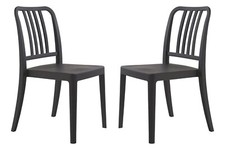 2x Plastic Dining Chairs Black/Grey Bistro Garden Stacking Chairs Easy Clean VAT