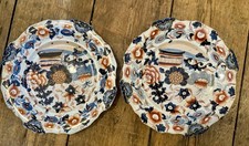 Pair Antique Imari Painted Staffordshire Ironstone Plates 1820-1830