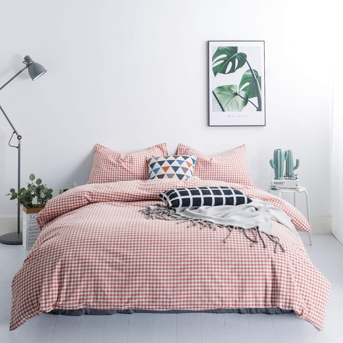 Orange gingham plaid duvet - plaid,