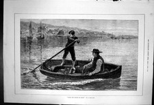 Old Print Taking Skipper On Board H Macallum Two Men Small Boat Oars 1875 19th
