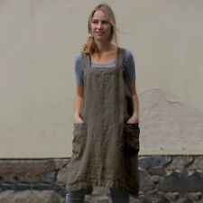 Dress Pinafore Apron Cotton Linen New Cooking with Pocket Cross Back Pinafore